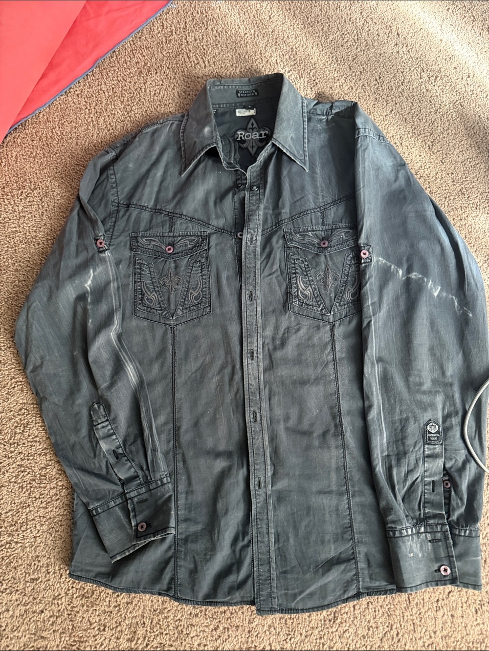 Roar Men’s Black Washed Long Sleeve Western Shirt Jacket